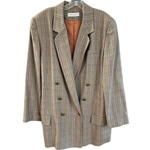 VTG Valerie Stevens Pure Wool Plaid Double Breasted Blazer Jacket 16 Academia